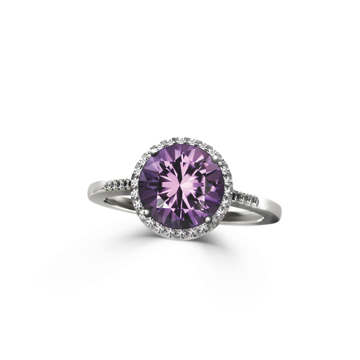 Purple Amethyst Halo Engagement Ring - halo ring - purple