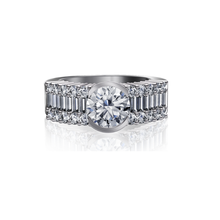 Half Tube & Baguette Dancing Light Engagement Ring-Dancing Light Engagement Ring