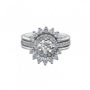 Luce De Sol round halo centered engagement ring