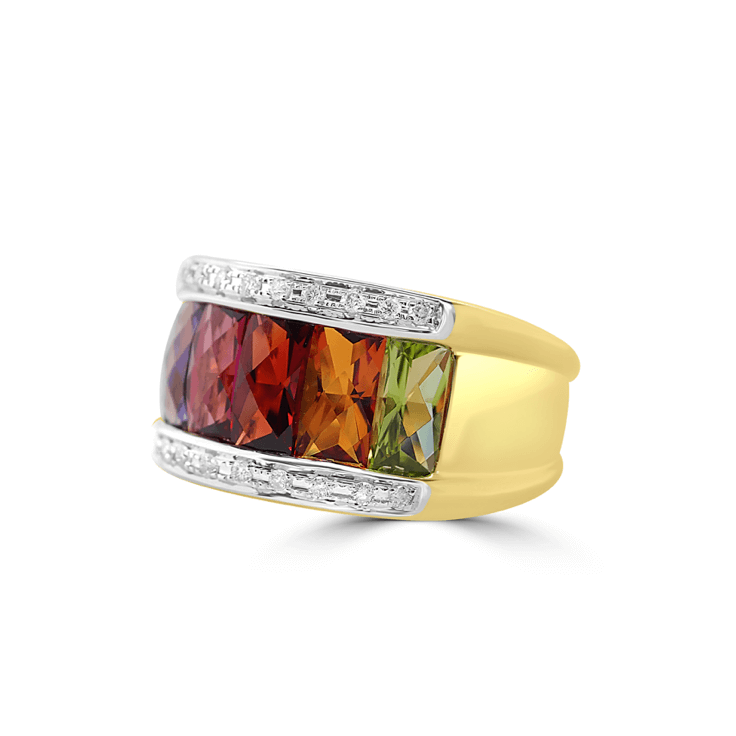 Broad Rainbow & Pave Diamond Ring
