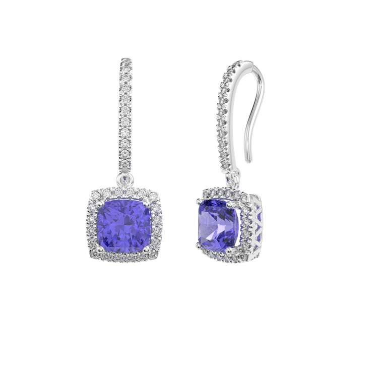 Tanzanite Halo Diamond Drop Earrings - Tanzanite Jewellery