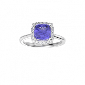 Cushion Tanzanite Halo Diamond Ring
