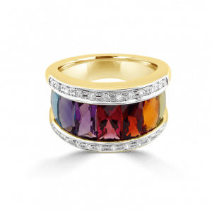 Broad Rainbow & Pave Diamond Ring- Rainbow Collection