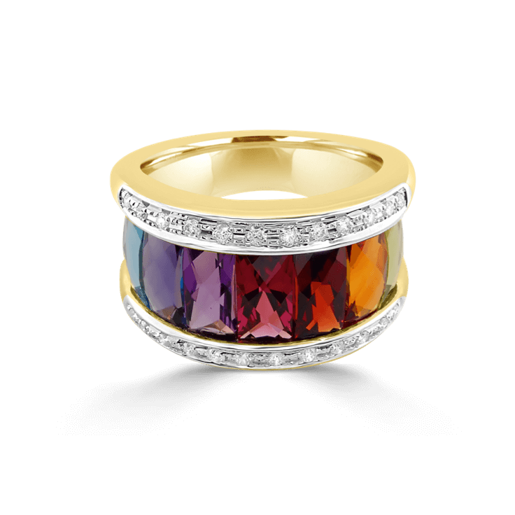 Broad Rainbow & Pave Diamond Ring- Rainbow Collection