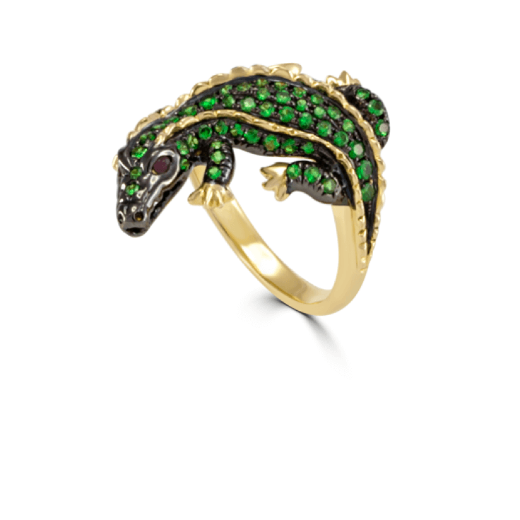 green garnet crocodile ring