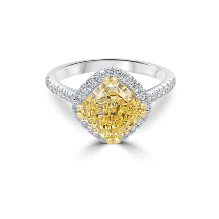 Intense Fancy Yellow Cushion Diamond Halo