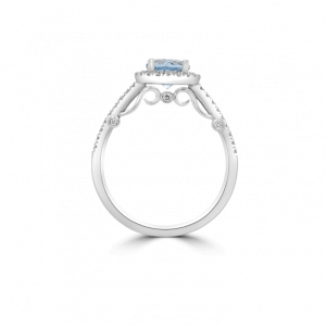 Round Aquamarine & Diamond Halo Ring