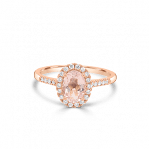Oval Morganite & Diamond Halo Pave Ring