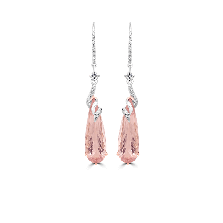 Pear Morganite Diamond Drop Earrings - Morganite Jewellery
