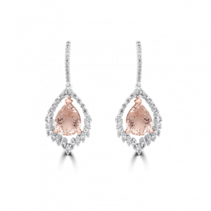 Pear Morganite & Marquise Diamond Drop Earrings - Morganite Earrings