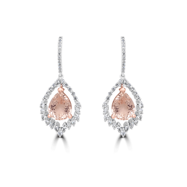 Pear Morganite & Marquise Diamond Drop Earrings - Morganite Earrings
