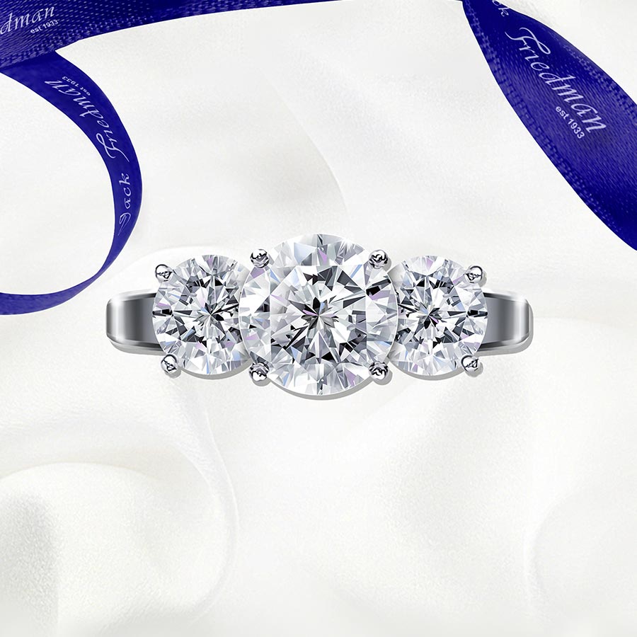 jack friedman the three stone la mer trilogy diamond engagement ring