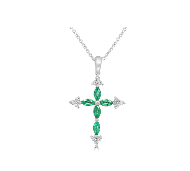 emerald diamond cross pendant