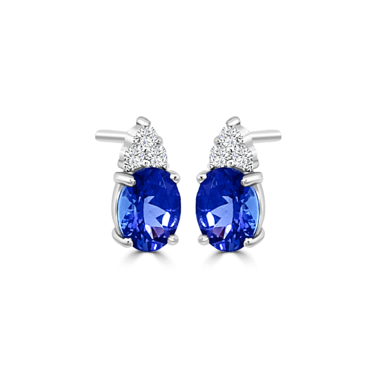 Oval Tanzanite Cluster Diamond Earrings - Tanzanite Jewellery
