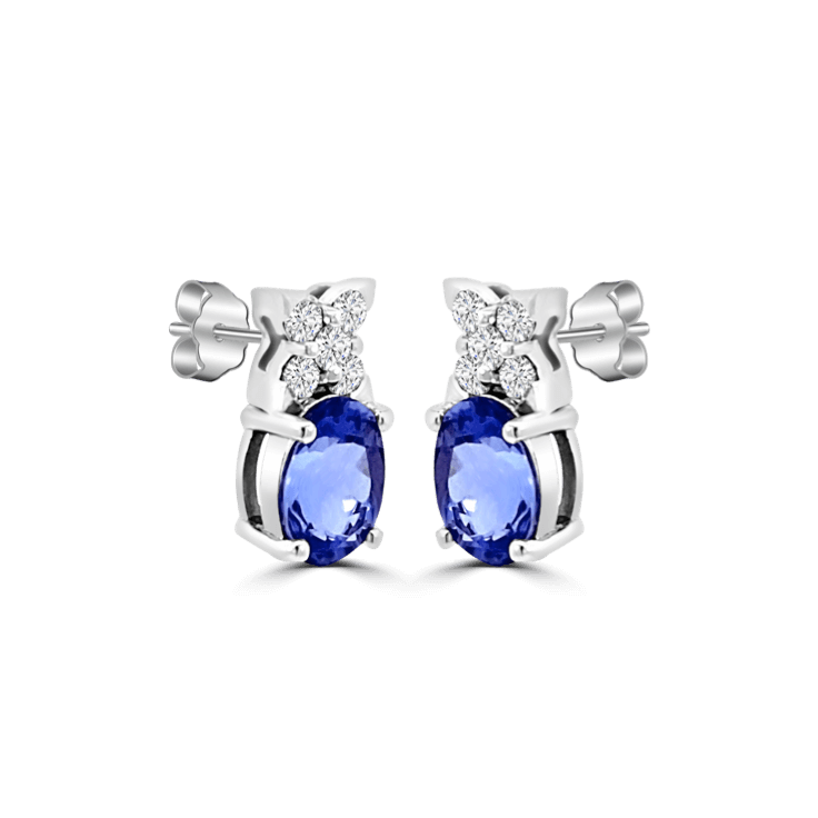 Oval Tanzanite Diamond Butterfly Studs - Tanzanite Jewellery