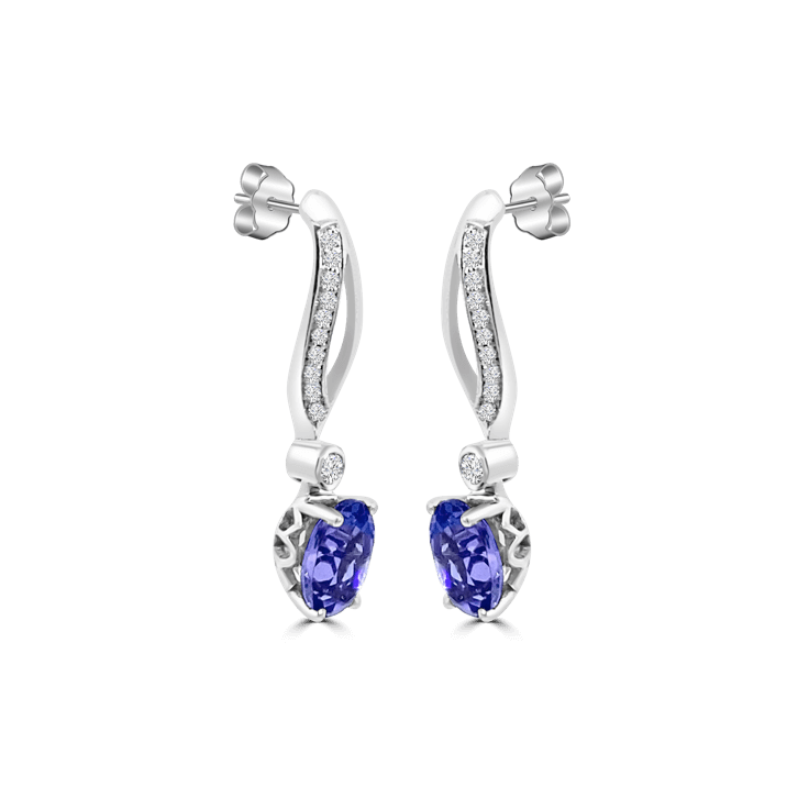 Oval Tanzanite Diamond Loop Drop Earrings-tanzanite jewellery