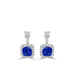 Round Tanzanite Diamond Cushion Halo Earrings_Tanzanite jewellery